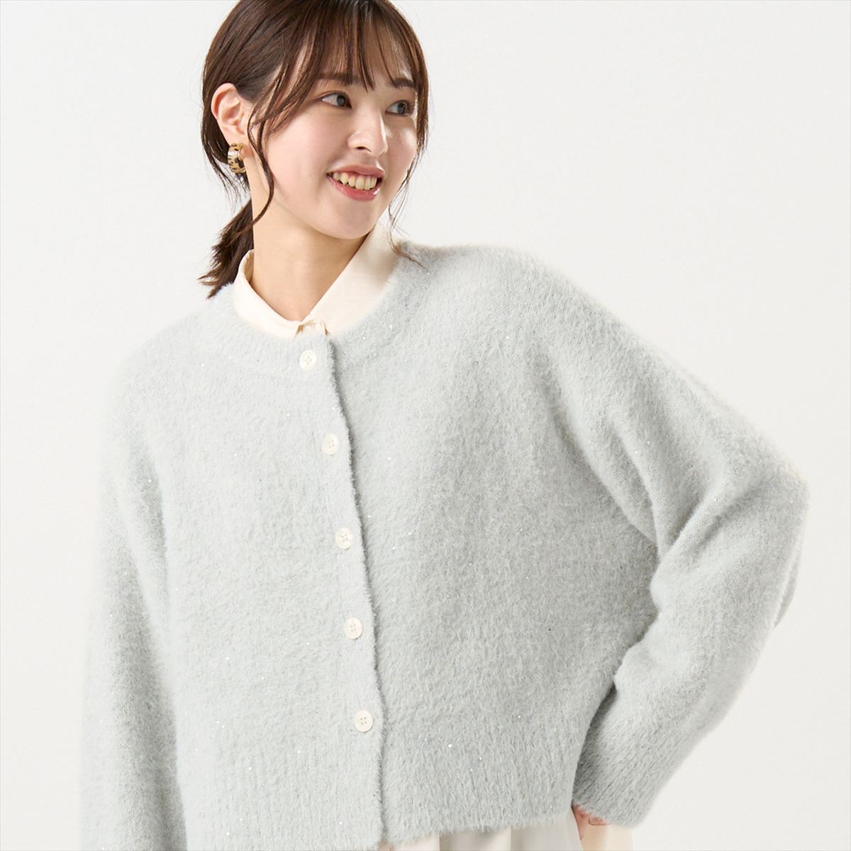 【公式】東京シャツ 【Pitta Re:)】 ニット スパンコール クルーネック カーディガン レディース
