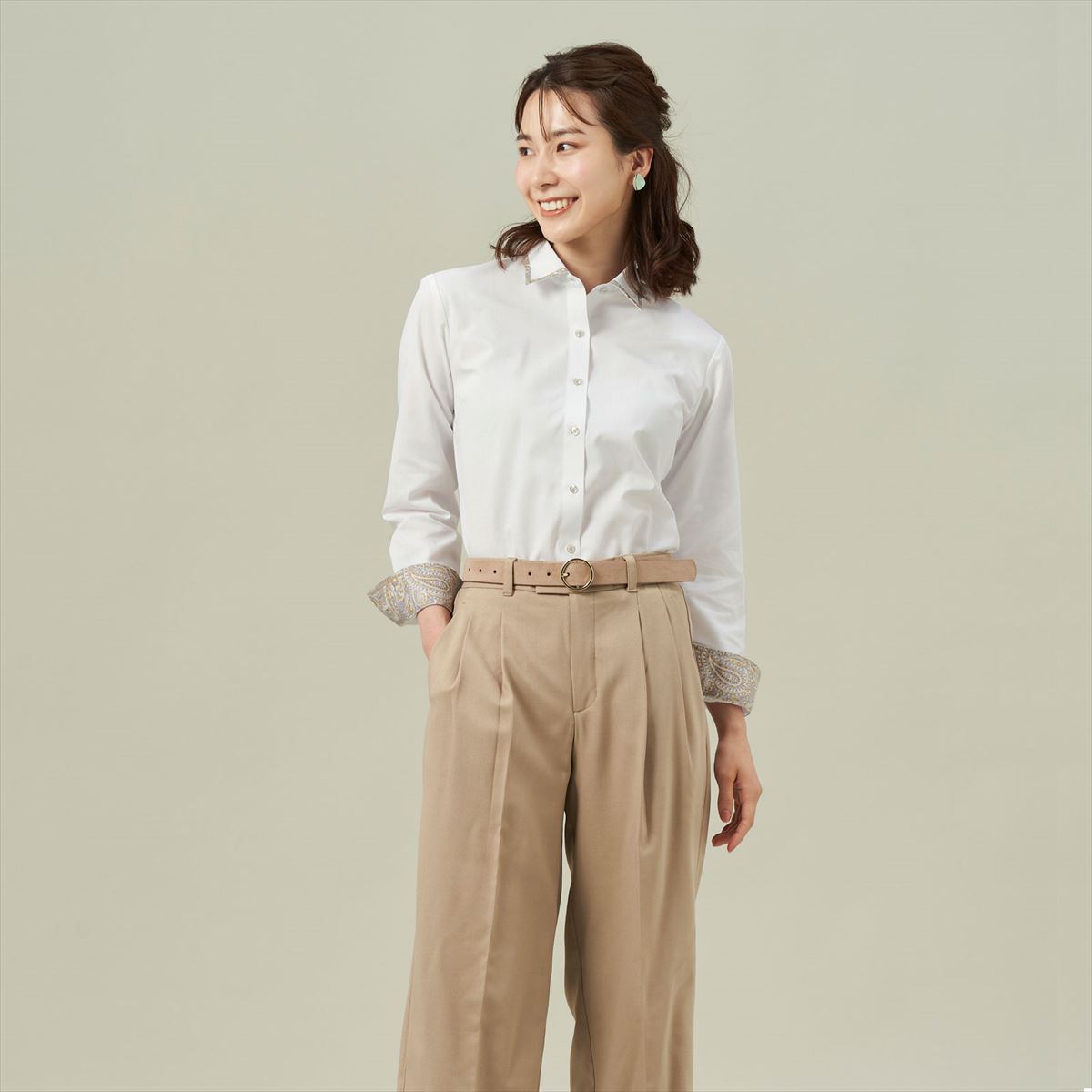 【35%OFF】【SALE】【透け防止】 ワイド 長袖 形態安定 レディースシャツのサムネイル