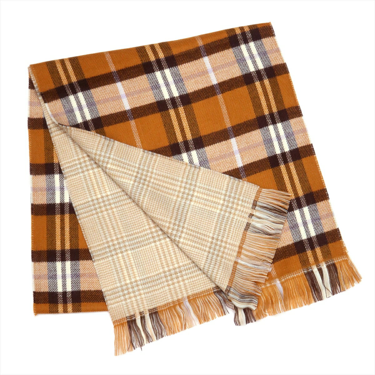 【50%OFF】【SALE】ストール チェックリバーシブル オレンジ系 レディース