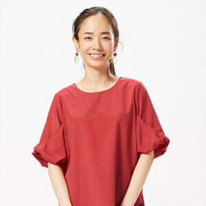 【50%OFF】【SALE】カジュアルシャツ 袖リボンブラウス 半袖 レッド系 レディース