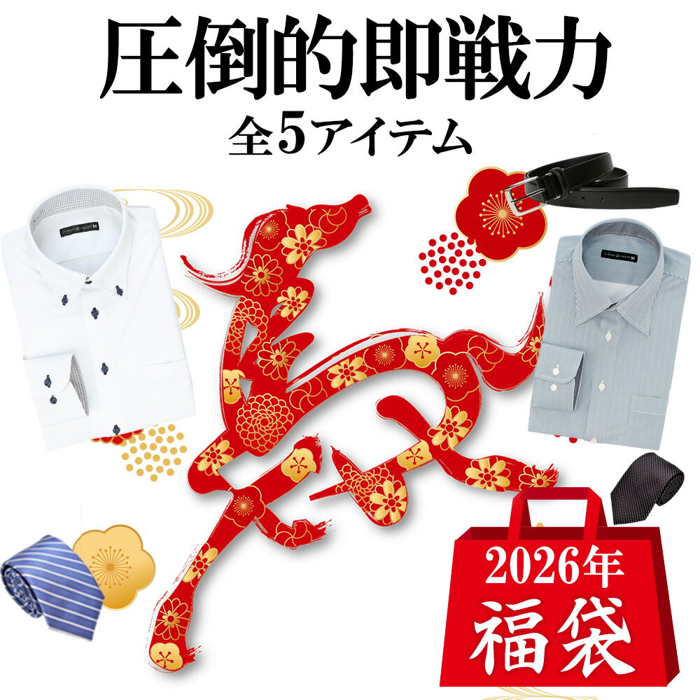 【合計5点】 福袋 2026 メンズ ワイシャツ ネクタイ ベルト ビジネス グッズ 中身が見える福袋 新春 ま..