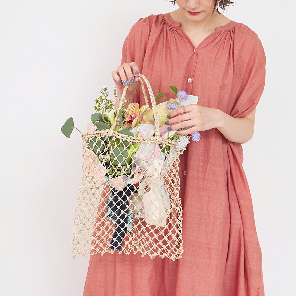 公式 shesay アバカのネットバッグ 幅32cm かごバッグ ハンドバッグ 麻 リネン 手編み メッシュ 編み ..