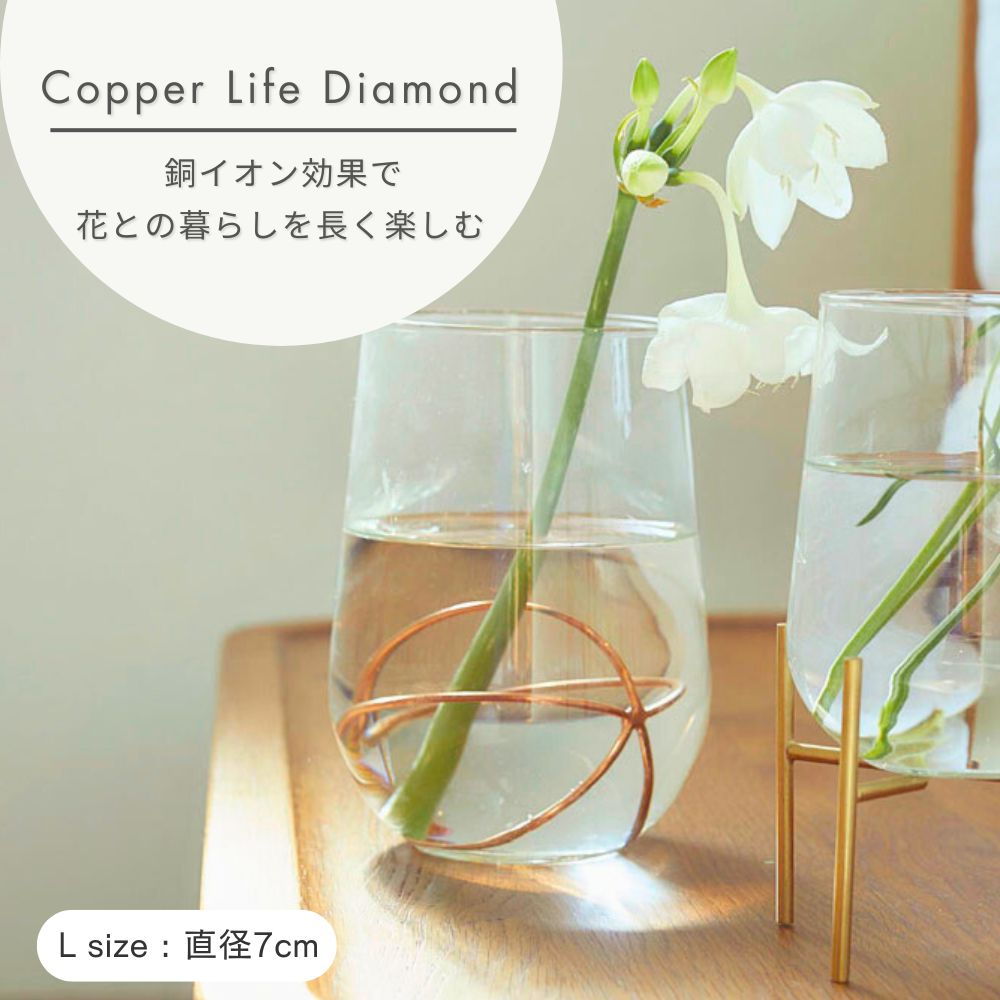  shesay COPPER(コッパ―)フラワーライフボール Lサイズ 直径7cm| 銅 ブロンズ イオン 銅イオン ボウル ボール 抗菌 殺菌 切り花 水 長持ち 花瓶 フラワーベース 花器 ガラスベース プレゼント ギフト 剣山 カッパー おしゃれ シンプル 一輪挿し インテリア 生花