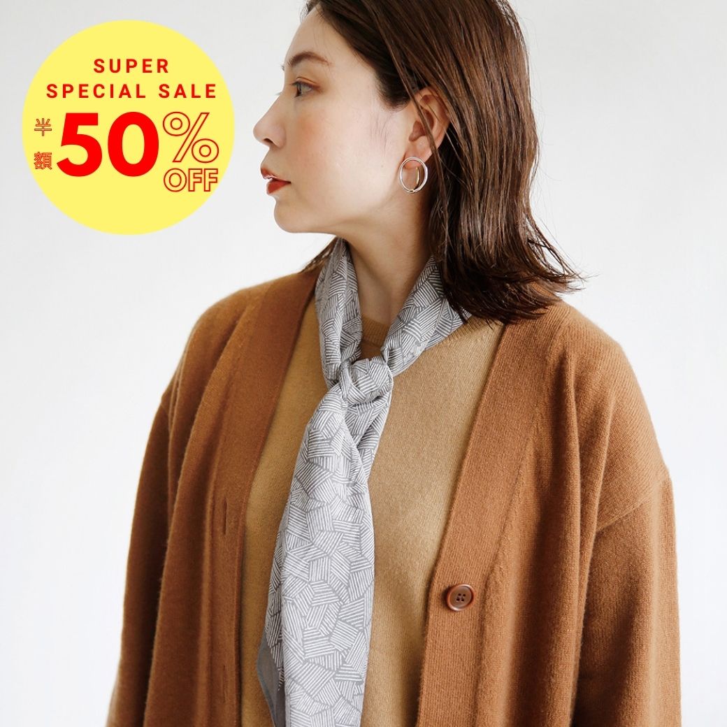 【定価から半額】shesay スカーフCOTTON&SILKモザイクライン スカーフ 90cm 正方