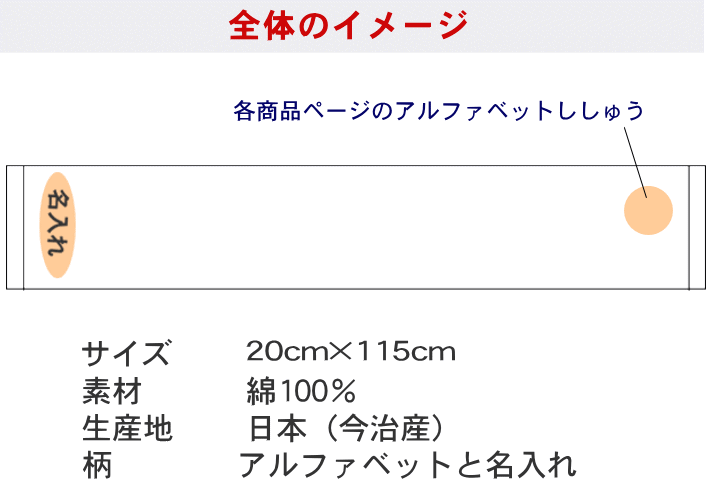 イニシャル タオル【名入れマフラータオル山吹色　L】名前入り 名いれスポーツ 運動会 応援 タオル 刺繍 中高生 プレゼント ジム用タオル 引退 運動部 20cm×115cm 高校 運動会 体育祭 今治 長いタオル 3