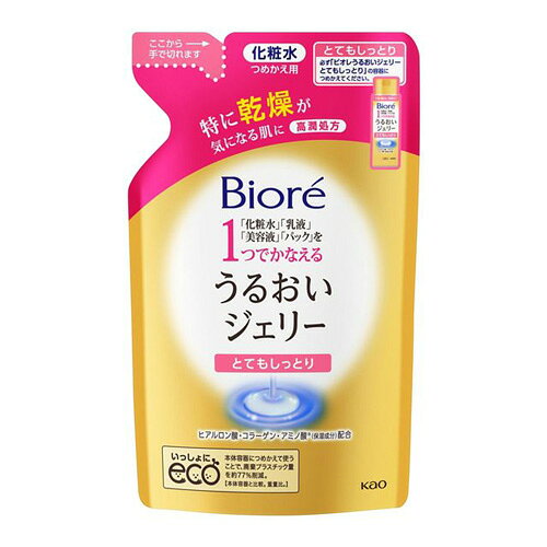 【ビオレ うるおいジェリー とてもしっとり つめかえ用の商品詳細】 ●洗顔後の「化粧水」「乳液」「美容液」「パック」がこれ1本で完了！1本4役の化粧水です。 ●なじませる感触が、するんっと変わる！これが浸透＆パック完了のサイン！ベタつかず心地よい使用感です。 ●翌朝までキメふっくらもちもち肌が長続き！ ●ヒアルロン酸・コラーゲン・アミノ酸(保湿成分)配合 ●無香料・無着色 ●アレルギーテスト済み(すべての方にアレルギーが起こらないというわけではありません。) 【販売名】ビオレうるおいジェリーとてもしっとり 【使用方法】 ・洗顔後、適量を手にとり、顔全体になじませます。 ※本品はつめかえ用です。必ず「ビオレ うるおいジェリー とてもしっとり」の容器につめかえてご使用ください。 広告文責： 株式会社しとん TEL 078-600-0366
