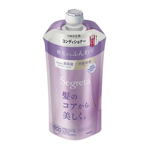 【セグレタ コンディショナー 根元からふんわり つめかえ用の商品詳細】 髪のコアから美しく。大人の髪にハリ満ちる。根元からふんわり。 ●内部密度ケア※1　髪内部にセラミドS※2が浸透・補修　 ●髪と地肌の美容液成分配合（つや付与・保湿）：6種のエキス（ローズヒップ、ザクロ、バラ、ローヤルゼリー、ダイズ、ユーカリ）、リンゴ酸、乳酸　 ●根元からつけてふんわり仕上がる処方 ●気分華やぐアロマティックローズの香り　 ※1髪内部を補修　※2ビスメトキシプロピルアミドイソドコサン（補修） 広告文責： 株式会社しとん TEL 078-600-0366