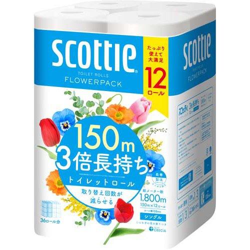 Rakuten - スコッティ フラワーパック 3倍長持ち トイレットペーパー シングル(12ロール) 4901750140120