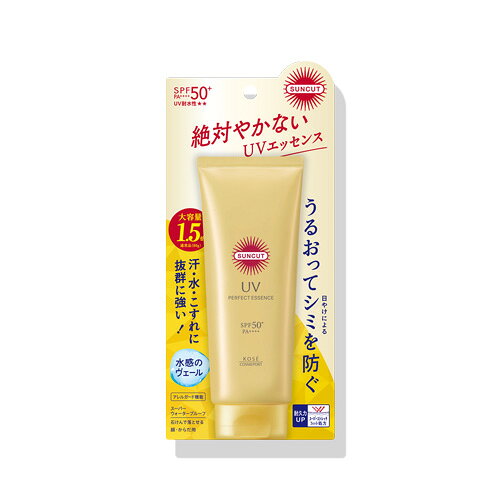 【サンカットR パーフェクトUV エッセンスの商品詳細】 ●汗、水、こすれ、動きに強く抜群に落ちにくい。 ●スーパーストレッチ処方でUVカット効果が長く続く。 ●嬉しいスキンケア効果も。 ●コラーゲン、ヒアルロン酸、モイストリペアCPX配合。(全て保湿) ●SPF50+、PA++++、UV耐水性★★ ●アレルガード機能搭載。 ●花粉、ちり、ほこり、PM2.5などの微粒子もブロック。 ●石けんで落とせる。 ●無香料、無着色、無鉱物油、パラベンフリー。 ●水感ヴェールでうるおい続くエッセンスタイプ。 【販売名】サンカット パーフェクトUV エッセンス N 【使用方法】 ・充分な量を肌にムラなくなじませます。 ・使用量が少ないと、充分な日やけ止め効果が得られません。ぬれた肌にお使いになる場合は、軽く水気をきって使用し、肌をタオルでふいたあとなども、こまめに塗りなおしてください。 ※落とすときは、洗浄料などでていねいに洗ってください。 広告文責： 株式会社しとん 078-600-0366