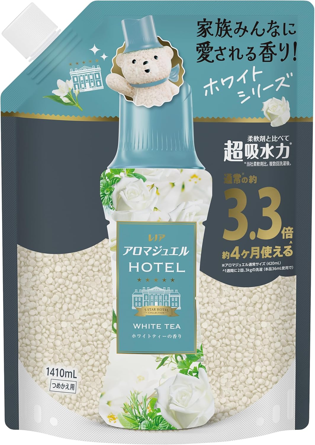 レノア ハピネス アロマジュエル 香り付け専用ビーズ ホワイトティー 詰め替え 超特大(1410mL) 4987176228697洗濯 洗剤 柔軟剤