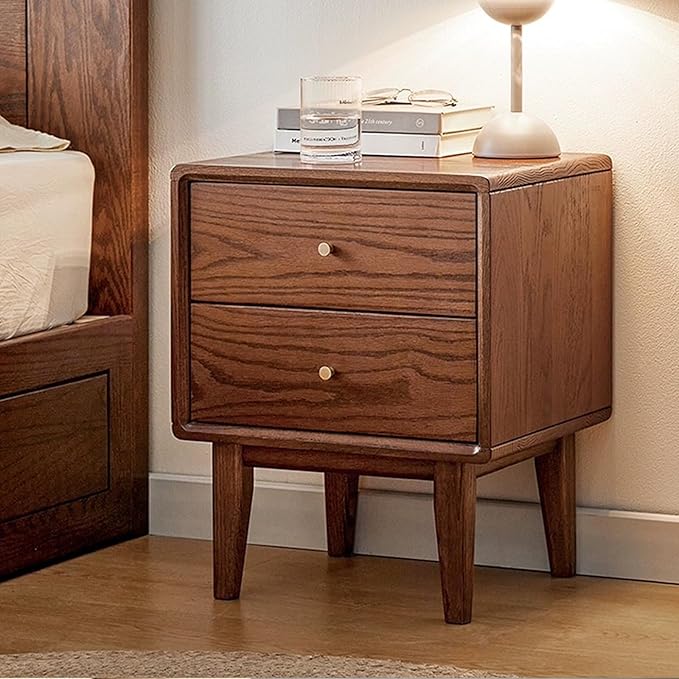 ベッドサイドテーブル アメリカFAS級オーク ナイトテーブル 木製 サイドテーブル 引き出し付き 無垢材 リビング 小物収納 北欧 おしゃれ 幅40x奥行35x高さ50cm