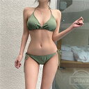 【送料無料】シンプル 三角 ビキニ 2点セット 嬉しいパットあり セクシービキニ 無地 ホルターネック みせブラ レディース水着 三角 ビキニ 水着 セクシー 下着 セレブ ビキニ