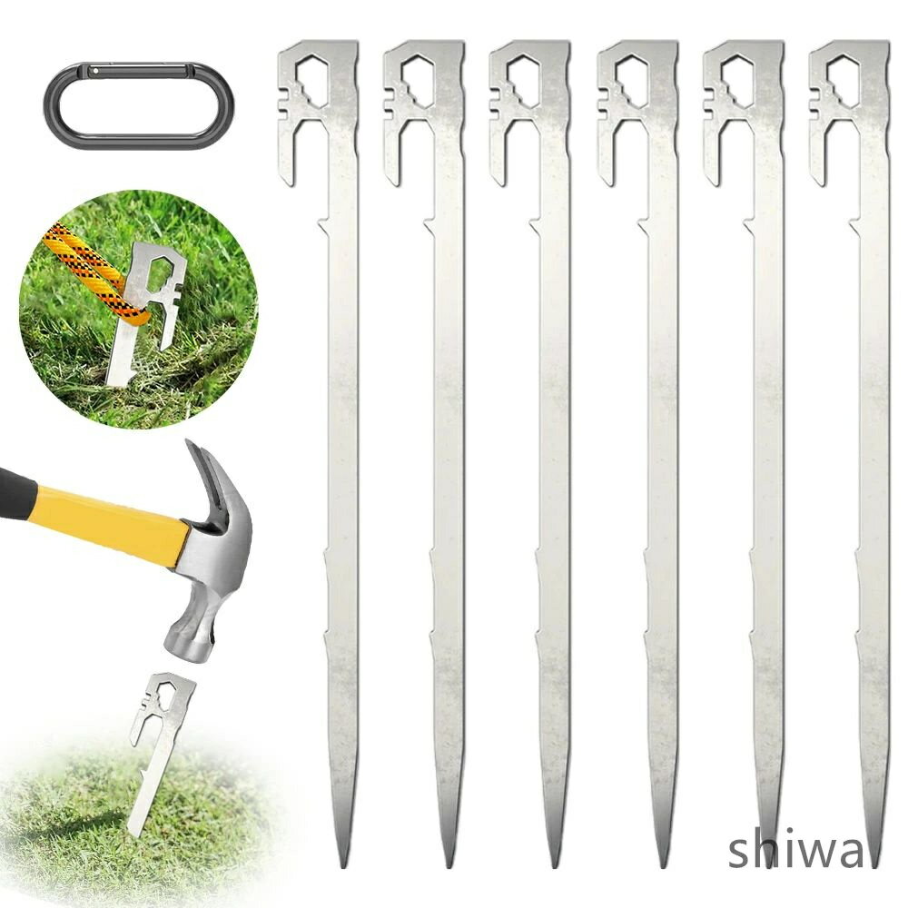 【送料無料】鍛造ペグ スチール ソリッド ペグ テント 28cm 6本セット ペグ 強靭 スチールペグ ステンレス鋼420 一体化 U字型 キャンプ設営用具 カラビナ付き 耐食 テントペグ アウトドア/キャンプ用品 登山 硬い土 砂地 草地用 地面用 ペグ shiwa-10007443 志和通商 楽天市場店 パッケージ画像