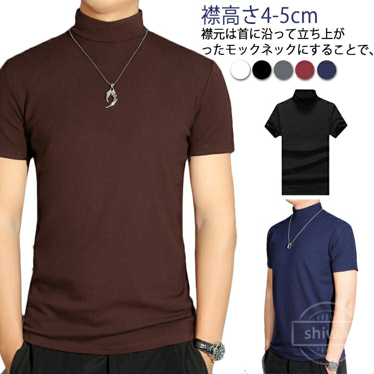 Rakuten - 【送料無料】半袖 ハイネックtシャツ 半袖Tシャツ ハイネック メンズ 無地tシャツ 春秋 襟高さ4-5cm ゆったり 夏