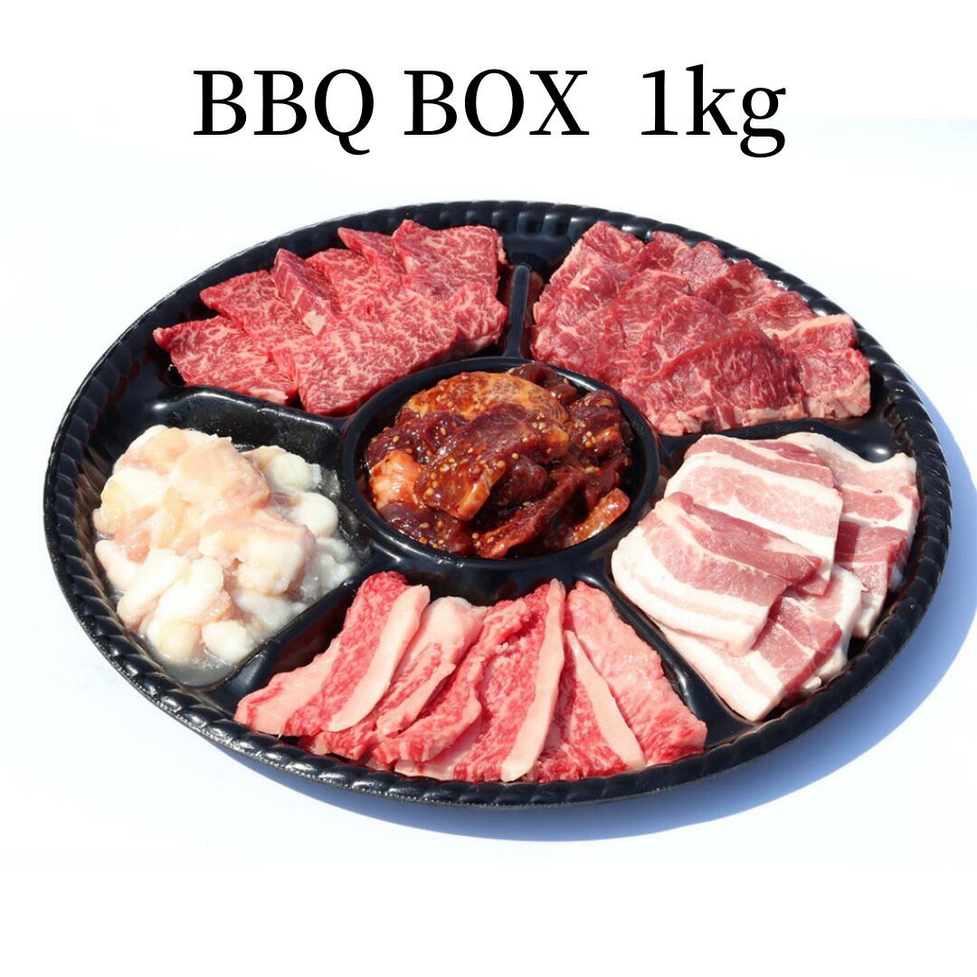 BBQ BOX (焼肉セット) カルビ 特上焼肉 ハラミ タレ焼肉 豚焼肉 ホルモン 1kg 焼肉　神戸