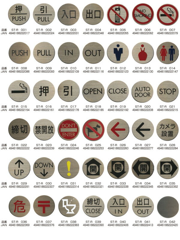 ステンレスプレート ST-R 035 粘着テープ付 直径40mm HCP／開く／CLOSE倉庫（H）直送品