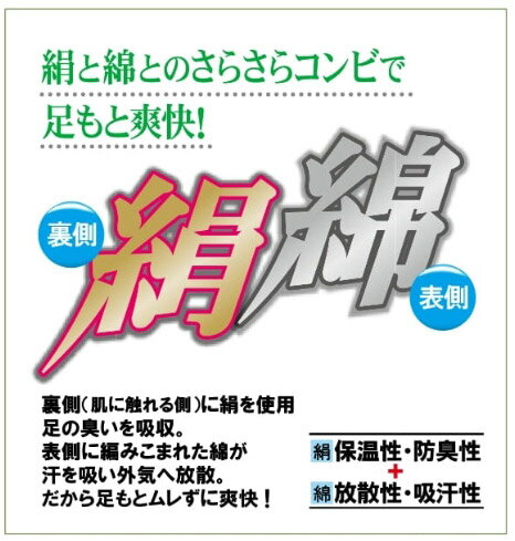 絹と綿のさらさらコンビで足もと爽快！　ユニワールド No.852 綿絹靴下 モク 指付 4足組 【メンズ 24.5〜27.0cm】　靴下　ソックス　※カラーアソート商品