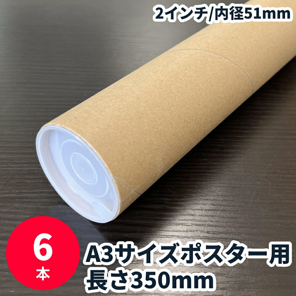 紙管 長さ350mm 6本 A3サイズ 2インチ 内径51mm キャップ付き 紙筒 紙芯 ポスター・書類等に最適