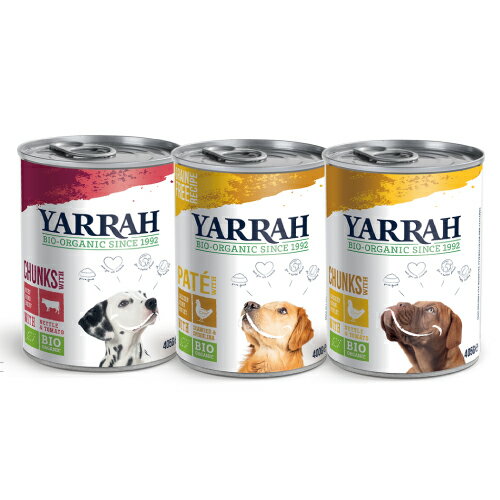 ヤラー ドッグフード [5%OFF] 缶詰全3種類お試しセット 犬用 YARRAH オーガニック チキンパテ/チキンチャンク/ビーフチャンク 犬 ごはん 口臭 涙やけ 無添加 グレインフリー スピルリナ 体臭改…