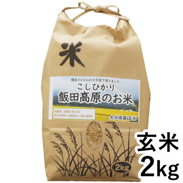【11月新商品】令和7年産新米 大分県産減農薬 飯田高原のお米 こしひかり 玄米（2kg）【石崎】