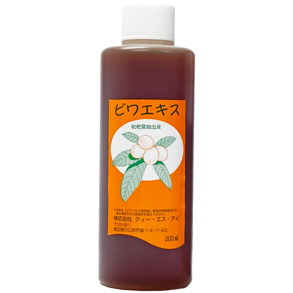 ビワ温灸器専用の、ビワの葉エキスですビワの葉に棒もぐさを当てて温める「ビワの葉温灸」は、昔から伝わる温活習慣として、今も根強い人気があります。とはいえ、お住まいの地域によっては、ビワの葉が手に入りにくいこともございます。そんな方でも、このエキスがあればご自宅で手軽にビワ温灸をお楽しみいただけます。ビワヘルス温灸器には、こちらのエキスをお使いください。商品詳細商品番号ts0009原材料（配合成分）水、エタノール、ビワ抽出液、カラメルS、メチルパラベン、エチルパラベン、グリチルリチル酸ジカリウム内容量200ml販売元株式会社ティー・エス・アイ広告文責有限会社自然館0957-22-8770
