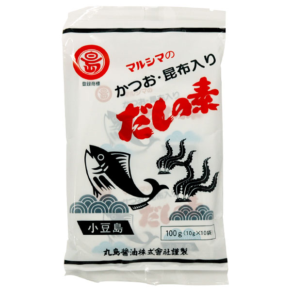 良質の風味原料（枕崎産かつお節・北海道産真昆布）を多く使用し、調味料、粉末醤油をほどよくブレンドしたかつお風味のだしの素です。お好みにより、使用量は調整してください。和風料理をはじめ、洋風、中華料理と幅広くご利用いただけます。風味を生かすには、熱をかけすぎないことが大切です。原材料の「アミノ酸等」は糖蜜及び澱粉を原料に、発酵法で作られたものを使用しています。一般的にはかつお節に荒節粉末を使用しますが本品のかつお節は乾燥度合の良いけずり節を粉砕して使用していますので風味が良いのが特長です。使用している原料に遺伝子組換え原料は使用しておりません。商品詳細商品番号mr2001原材料ぶどう糖（韓国製造）、食塩、風味原料（かつおぶし粉末、こんぶ粉末）、粉末醤油　（大豆・小麦を含む）/調味料（アミノ酸等）内容量10g×10袋入賞味期限製造日より1年半販売元株式会社純正食品マルシマ広告文責有限会社自然館 0957-22-8770【関連ワード】おだし,お出汁,だしの素,ダシの素,出汁の素,粉末だし,粉末ダシ,粉末出汁,だし汁,ダシ汁,出汁紛,ダシ紛,かつおぶし粉,カツオ節粉,鰹節粉,カツオブシ紛,こんぶ紛,昆布紛