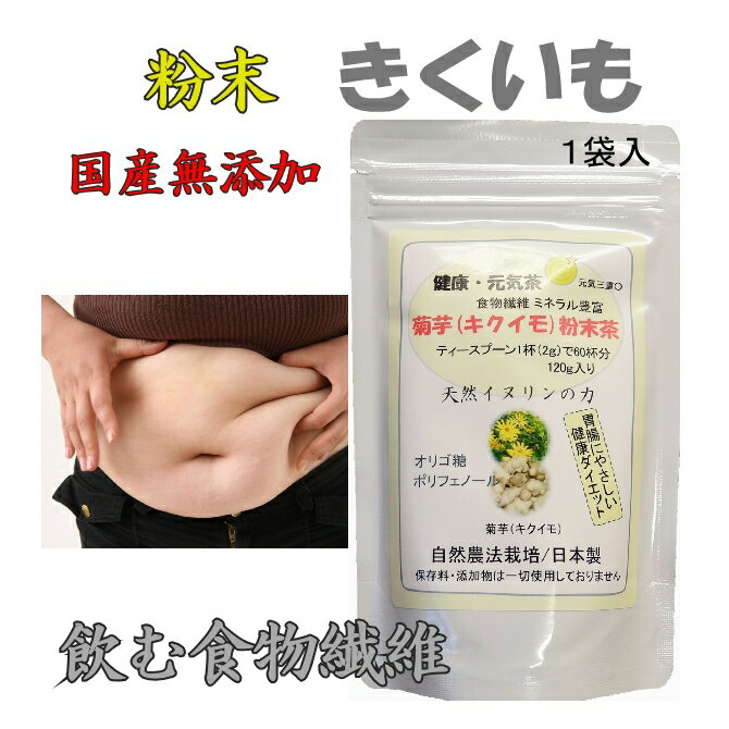 【送料無料】 菊芋 キクイモ きくいも 粉末 キクイモパウダー 120g×1 純度100％ 国産 無農薬 無添加 安心 サプリメント 腸活 食物繊維 イヌリン 免疫力 凝縮菊芋 父 母 贈り物 サンプル おまけ付 自然農法栽培 糖尿 血糖 肥満 ダイエット 健康食品 腸 改善/対策