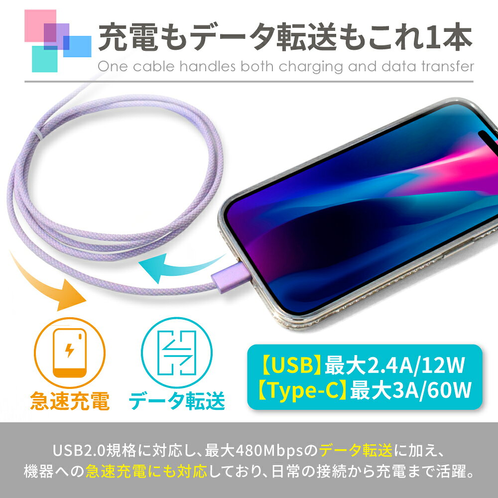 USB Type-C ケーブル usbケーブル タイプc 充電ケーブル 1m 2m ノートPC iPhone iP...