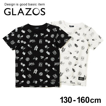 【セール】【GLAZOS】スラブ天竺・イラスト柄半袖Tシャツ 子供服 男の子 カジュアル アメカジ キッズ ジュニア プリント 総柄 春夏 クルーネック 130cm 140cm 150cm 160cm グラソス 新作