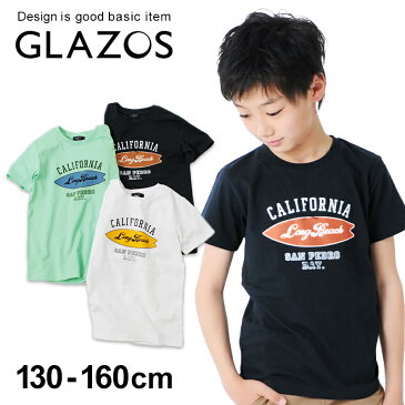 【セール】【GLAZOS】天竺・サーフボードプリント半袖Tシャツ 子供服 男の子 カジュアル アメカジ キッズ ジュニア 半T 半そで 春夏 130cm 140cm 150cm 160cm グラソス 新作