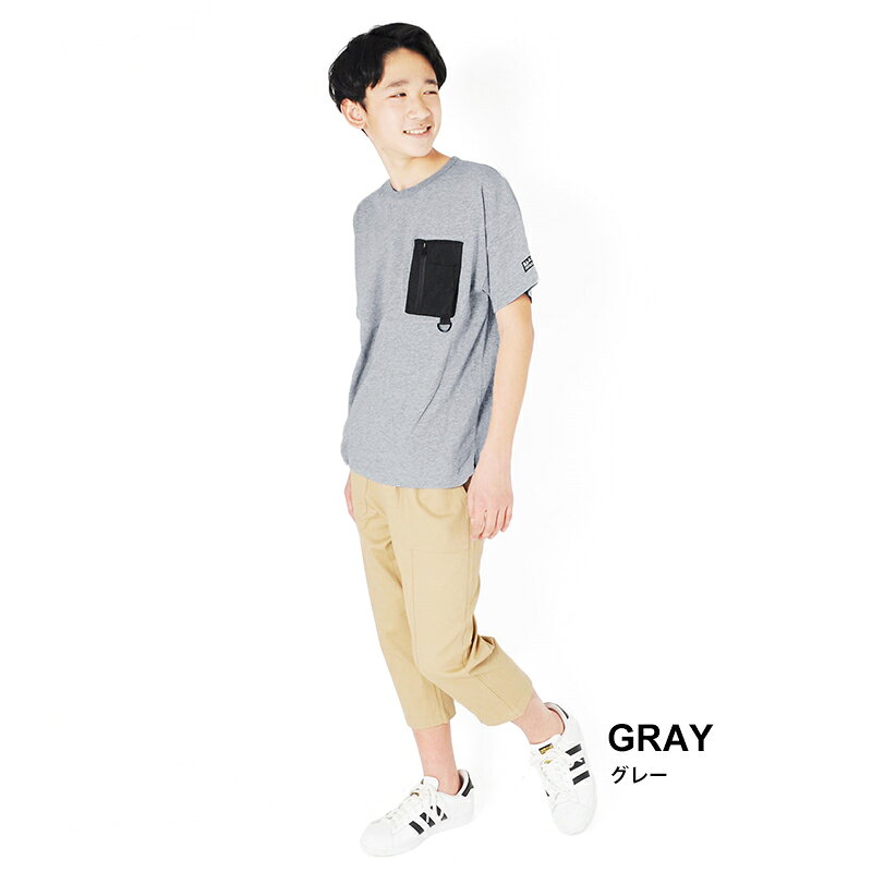 【GLAZOS】天竺・ドロップショルダーミリタリーポケット半袖Tシャツ 子供服 男の子 カジュアル アメカジ キッズ ジュニア 半T ビッグシルエット おしゃれ かっこいい アウトドア 130cm 140cm 150cm 160cm 170cm グラソス 春