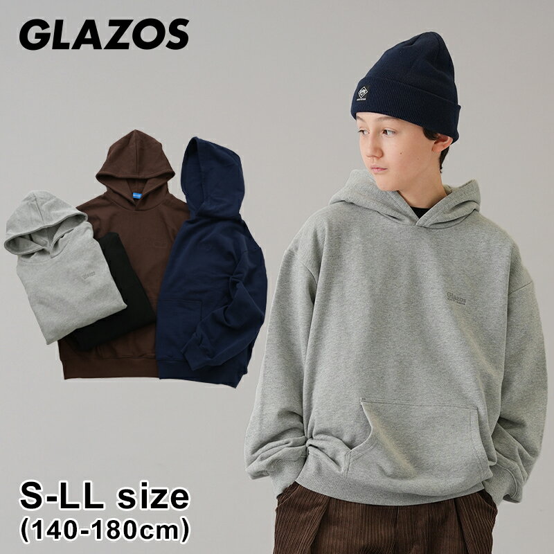 グラソス(GLAZOS)裏毛・ワンポイント刺繍ロゴパーカー 子供服 男の子 キッズ ジュニア 140cm 150cm 160cm 170cm 180cm 小学生 中学生 高校生 グラゾス 長袖 スウェット フーディー おしゃれ ストリート トップスのサムネイル