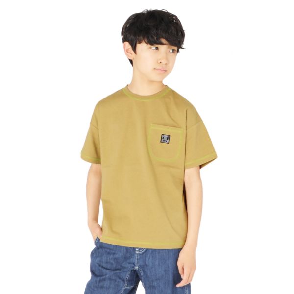 グラソス(GLAZOS)天竺・接触冷感ドロップショルダー配色ステッチ半袖Tシャツ 子供服 男の子 キッズ ジュニア 130cm 140cm 150cm 160cm 170cm 小学生 中学生 グラソス 半袖 Tシャツ おしゃれ トップス 【outlet】