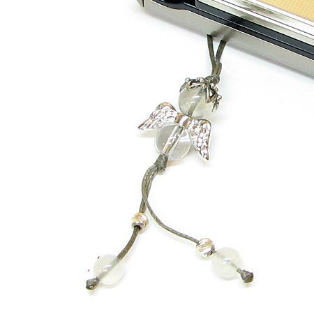 天然石 天使ストラップ◆ブルームーンストーン