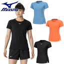 ミズノ レディース ドライエアロフローTシャツ(オーロラ) アパレル ランニング ジョギング トレーニング ウエア トップス 半袖 Uネック 吸汗速乾 ブラック...