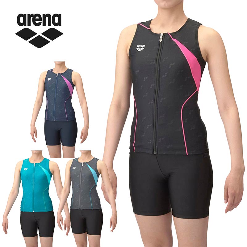 アリーナ レディース すらっとセパ フィットネスセパレーツ 水泳 ウェア 競技 フィットネス水着 カバーバック ミドルレッグ 差し込みパッド 運動 ブラック 黒...