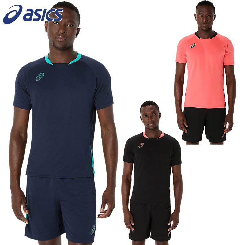 アシックス メンズ プラクティス半袖シャツ サッカー アパレル 競技 トップス 吸汗速乾 運動 スポーツ ブラック 黒 ネイビー ピンク 送料無料 asics ...