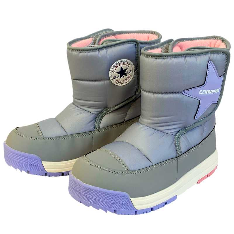 コンバース converse スニーカー ブーツ キッズ KID’S CVSTAR BOOTS WP 37301410 グレー グレイ ピンク 靴 シューズ 雪 4cm 防水 防滑 撥水加工 通学 21FW マジックテープ