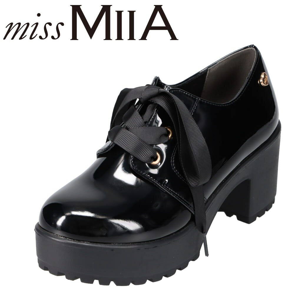 ミスミーア miss MIIA MA3711 レディース靴 靴 シューズ 2E相当 カジュアルシューズ 厚底 ボリューム レースアップ ラウンドトゥ ブラック×エナメル