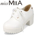 ミスミーア miss MIIA MA3711B レディース靴 靴 シューズ 2E相当 厚底 マニッシュシューズ レースアップ タンクソール ラギットソール 太めヒール 歩きやすい リボン かわいい ホワイト