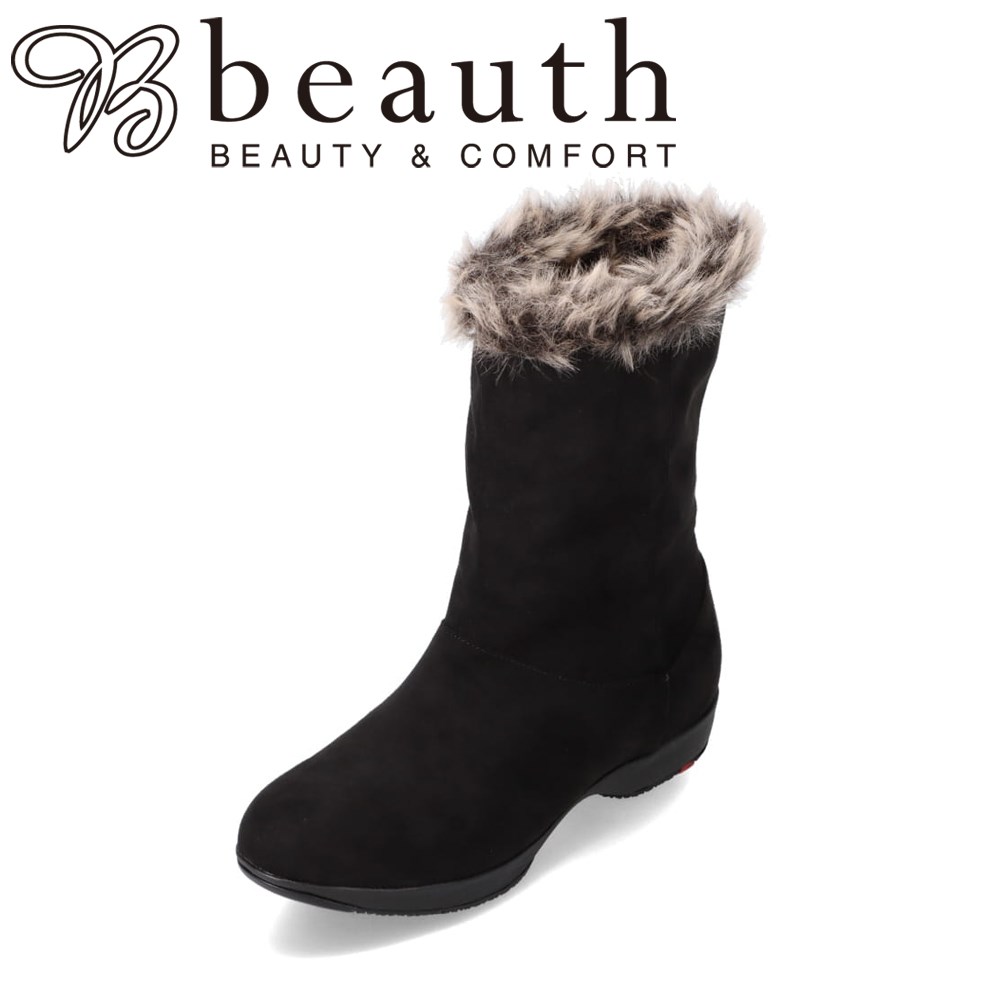 ビュース beauth BT-208 レディース靴 靴 シューズ ミドル丈ブーツ 防水ブーツ 抗菌 防臭 防水 雨の日 晴雨兼用 ボア ファー 防寒 ブラック