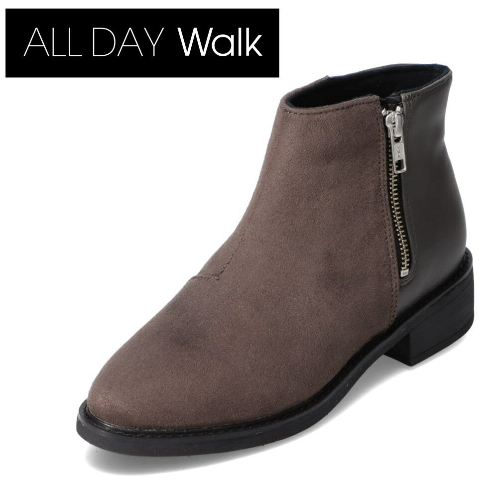 【全品P10倍！9日&10日20:00～4H限定】オールディ・ウォーク ALL DAY Walk ALW 2500 レディース靴 靴 シューズ 2E相当 ショートブーツ 防水 クッション 衝撃吸収 疲れにくい ローヒール サイドジップ 雨の日 晴雨兼用 チャコール