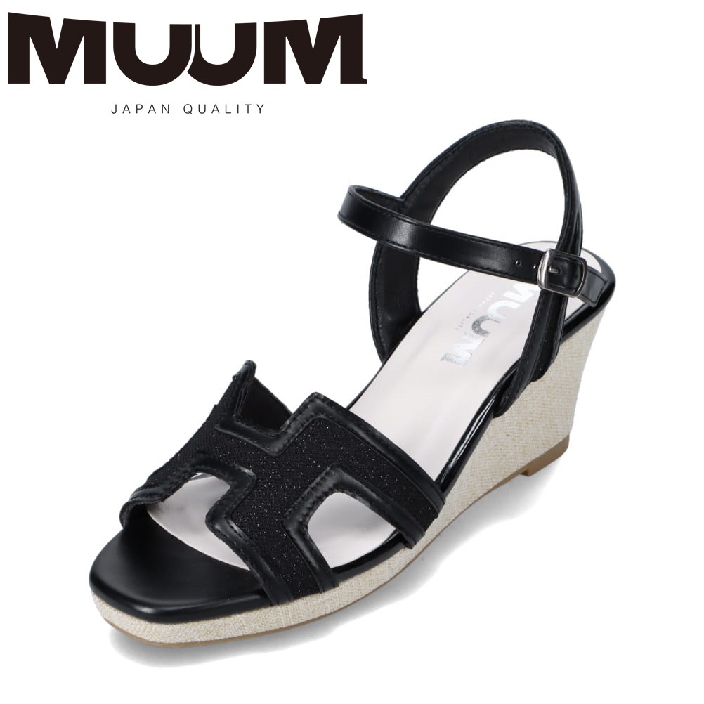ムーム MUUM MU5253 レディース靴 靴 シューズ 2E相当 サンダル ウェッジソールサンダル アンクルストラップ 低反発 クッション 美脚 脚長効果 キレイめ 歩きやすい ブラック