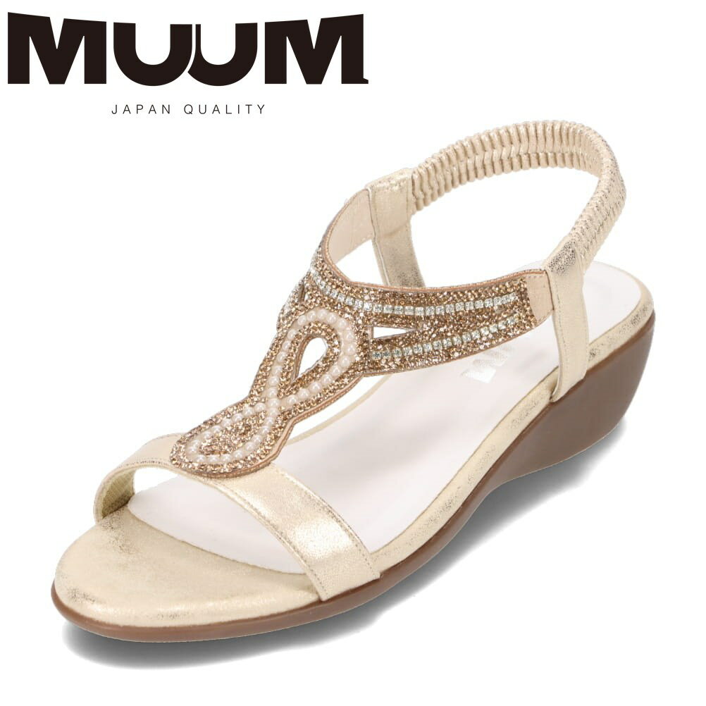 ムーム MUUM MU341 レディース靴 靴 シューズ 2E相当 サンダル Tストラップサンダル 低反発 クッション 屈曲性 キラキラ ビジュー ローヒール キレイめ 歩きやすい ゴールド