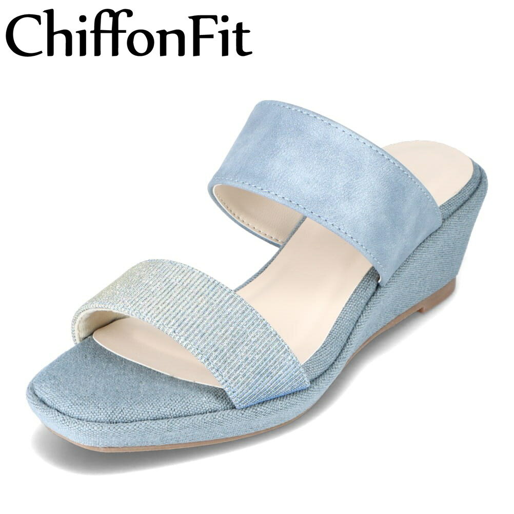 シフォンフィット ChiffonFit CF-5072 レディース靴 靴 シューズ E相当 ウェッジソールサンダル ダブルベルト グリッター キラキラ 美脚 厚底 おしゃれ 華やか ラメ ブルー