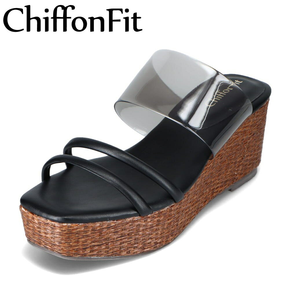 シフォンフィット ChiffonFit CF-5076 レディース靴 靴 シューズ E相当 厚底サンダル クリアベルト 美脚 厚底 おしゃれ 夏 リゾート 旅行 カジュアルサンダル ブラック