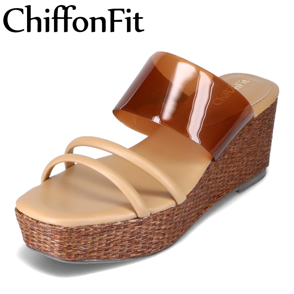 シフォンフィット ChiffonFit CF-5076 レディース靴 靴 シューズ E相当 厚底サンダル クリアベルト 美脚 厚底 おしゃれ 夏 リゾート 旅行 カジュアルサンダル ベージュ