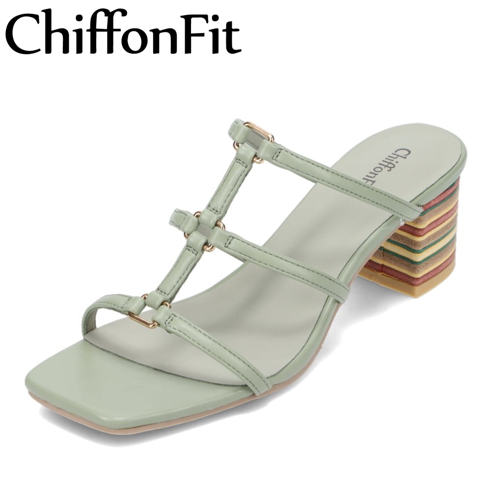 シフォンフィット ChiffonFit CF-480 レディース靴 靴 シューズ 2E相当 サンダル ミュール ヒールサンダル ミュールサンダル 美脚 スクエアトゥ スタイリッシュ グリーン