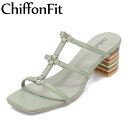 シフォンフィット ChiffonFit CF-480 レディース靴 靴 シューズ 2E相当 サンダル ミュール ヒールサンダル ミュールサンダル 美脚 スクエアトゥ スタイリッシュ グリーン