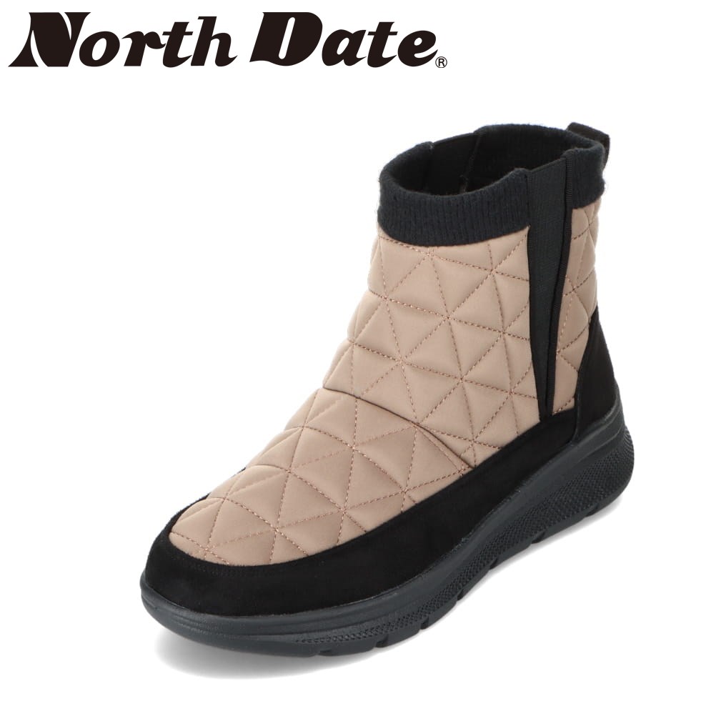 ノースデイト North Date KH32002 レディース靴 靴 シューズ 3E相当 ショートブーツ スパイクブーツ 耐水 防水 グリップ 防滑 軽量 キルティング グレージュ